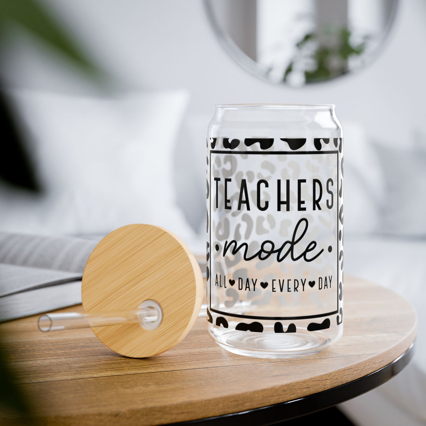 Teacher Glass Cup, Iced Coffee Glass Cup, Glass Sippy Cup with Straw, Glass Cup with Straw and Lid, Teacher Drinkware, Teacher Mode Glass Cup