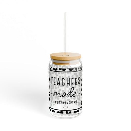 Teacher Glass Cup, Iced Coffee Glass Cup, Glass Sippy Cup with Straw, Glass Cup with Straw and Lid, Teacher Drinkware, Teacher Mode Glass Cup