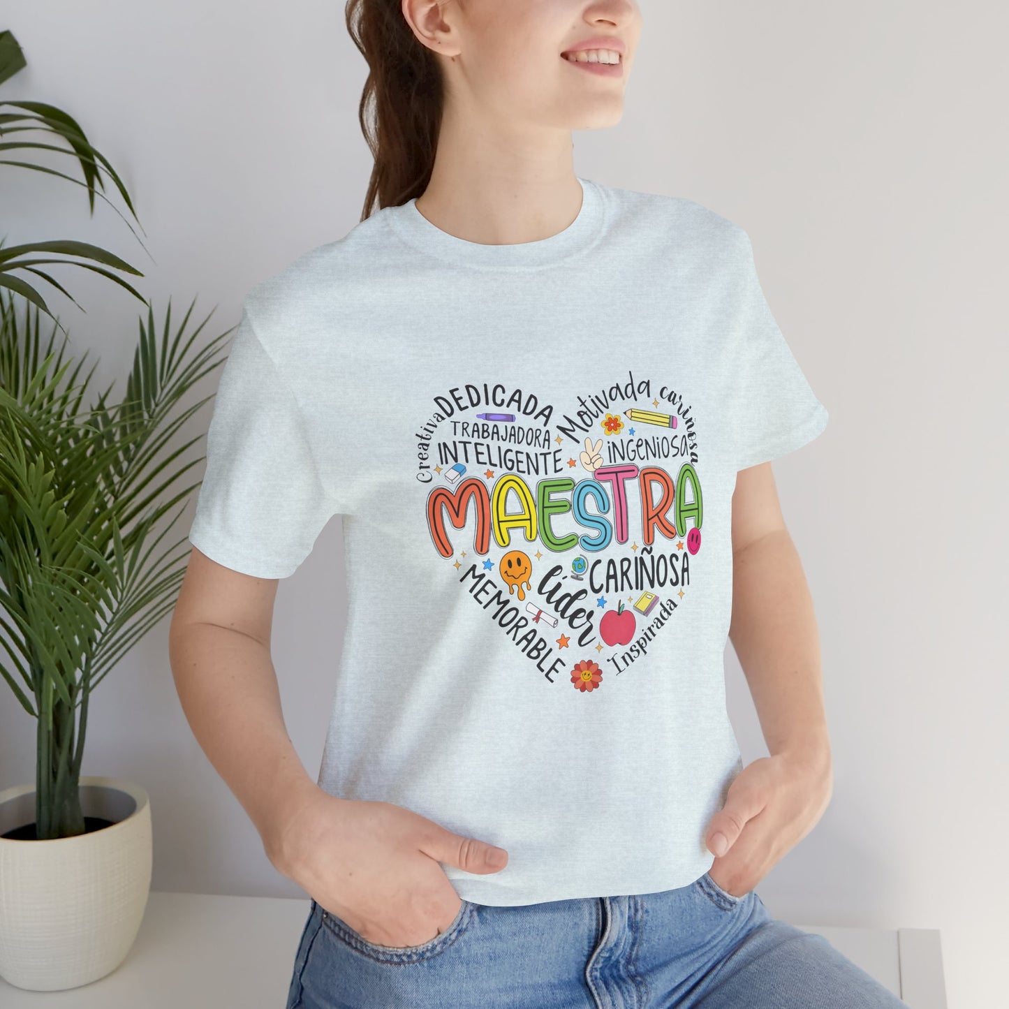 Camisa Maestra Rainbow Heart Española, Camiseta Maestra Rainbow Española, Camisa Maestra Española personalizada, Regalo personalizado para maestro 