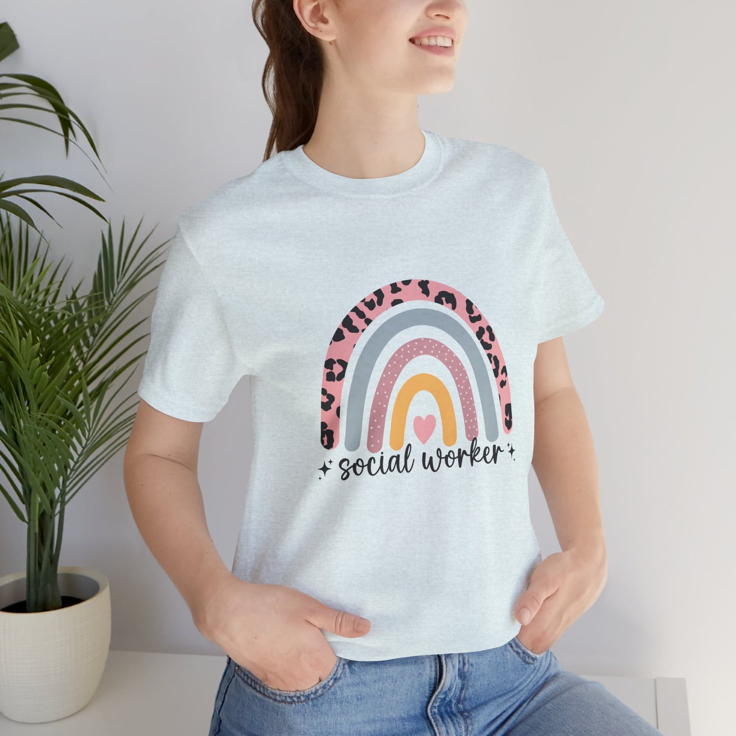 Rainbow + Animal Print Social Worker Shirt, Social Worker Tee, School Counselor Rainbow Shirt, Back to School Counselor Shirt, School Counselor Shirt, School Staff Shirt