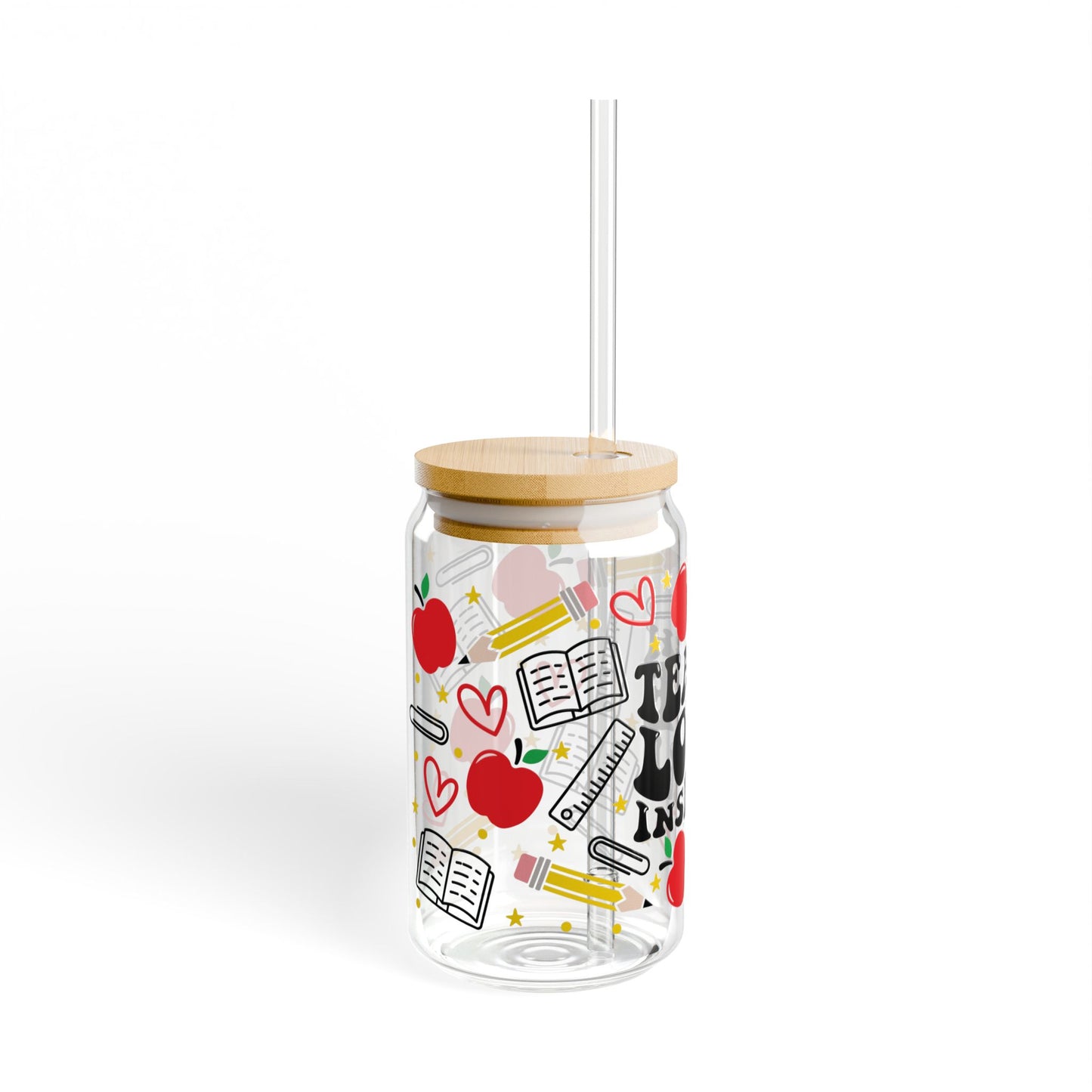 Teacher Glass Cup, Iced Coffee Glass Cup, Glass Sippy Cup with Straw, Glass Cup with Straw and Lid, Teacher Drinkware, Teach Love Inspire Glass Cup