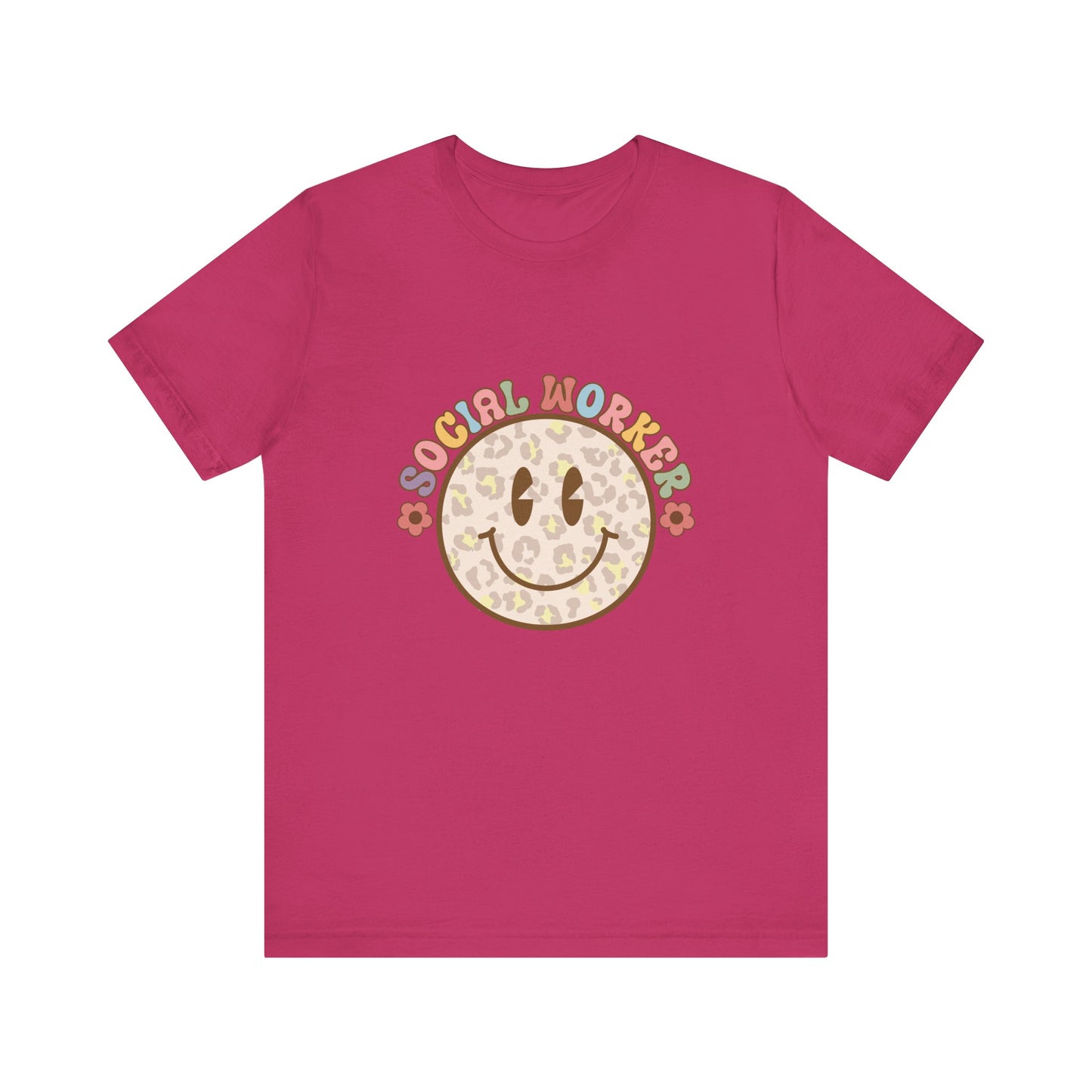 Smiley Social Worker Shirt, Retro Animal Print Smiley Shirt, Social Worker Tee, Back to School Counselor Shirt, School Counselor Tee, School Staff Shirt, Social Worker Life Shirt