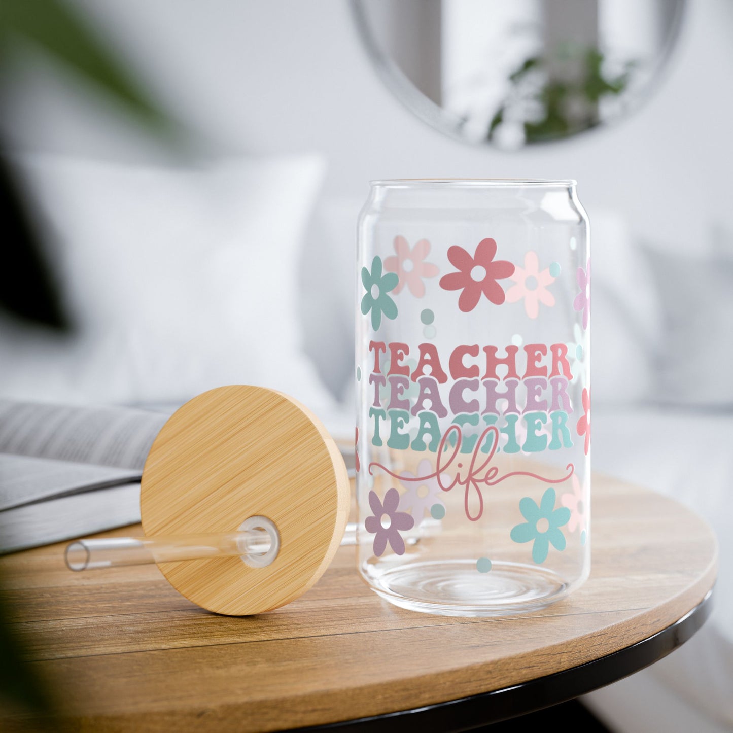 Teacher Glass Cup, Iced Coffee Glass Cup, Glass Sippy Cup with Straw, Glass Cup with Straw and Lid, Teacher Drinkware, Teacher Life Glass Cup