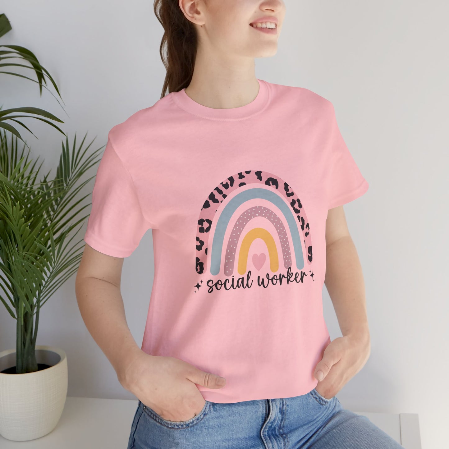 Rainbow + Animal Print Social Worker Shirt, Social Worker Tee, School Counselor Rainbow Shirt, Back to School Counselor Shirt, School Counselor Shirt, School Staff Shirt