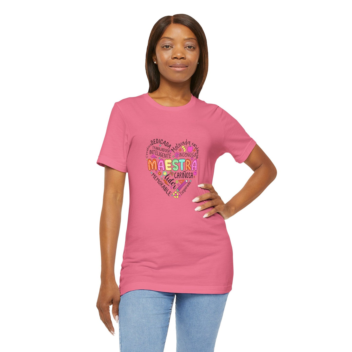 Camisa de maestra de corazón de Maestra española, camisa de corazón de Maestra de colores brillantes, camisa de Maestra de español, camiseta de Maestra personalizada, camisa de maestro personalizada 