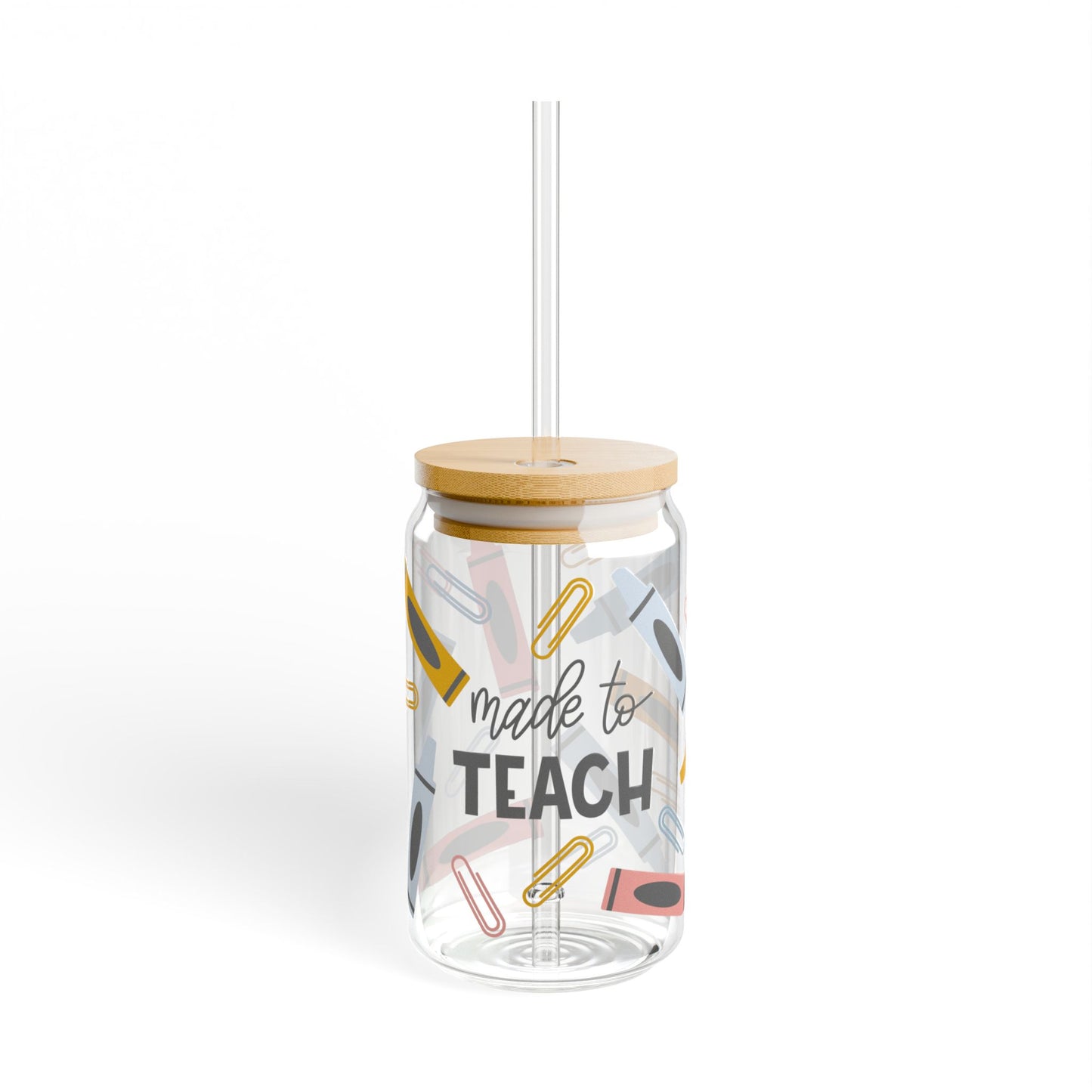 Teacher Glass Cup, Iced Coffee Glass Cup, Glass Sippy Cup with Straw, Glass Cup with Straw and Lid, Teacher Drinkware, Crayons/Made to Teach Glass Cup