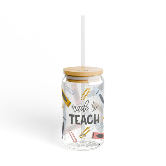 Teacher Glass Cup, Iced Coffee Glass Cup, Glass Sippy Cup with Straw, Glass Cup with Straw and Lid, Teacher Drinkware, Crayons/Made to Teach Glass Cup