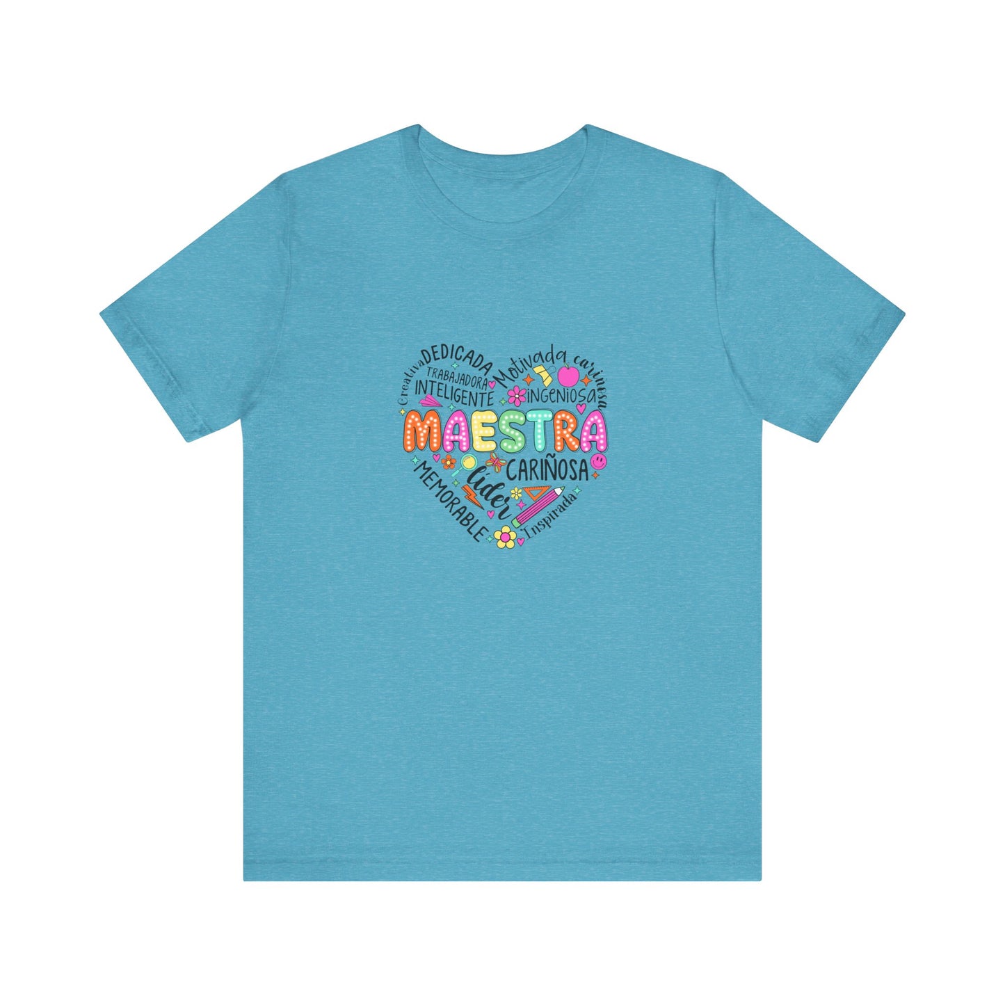 Camisa de maestra de corazón de Maestra española, camisa de corazón de Maestra de colores brillantes, camisa de Maestra de español, camiseta de Maestra personalizada, camisa de maestro personalizada 