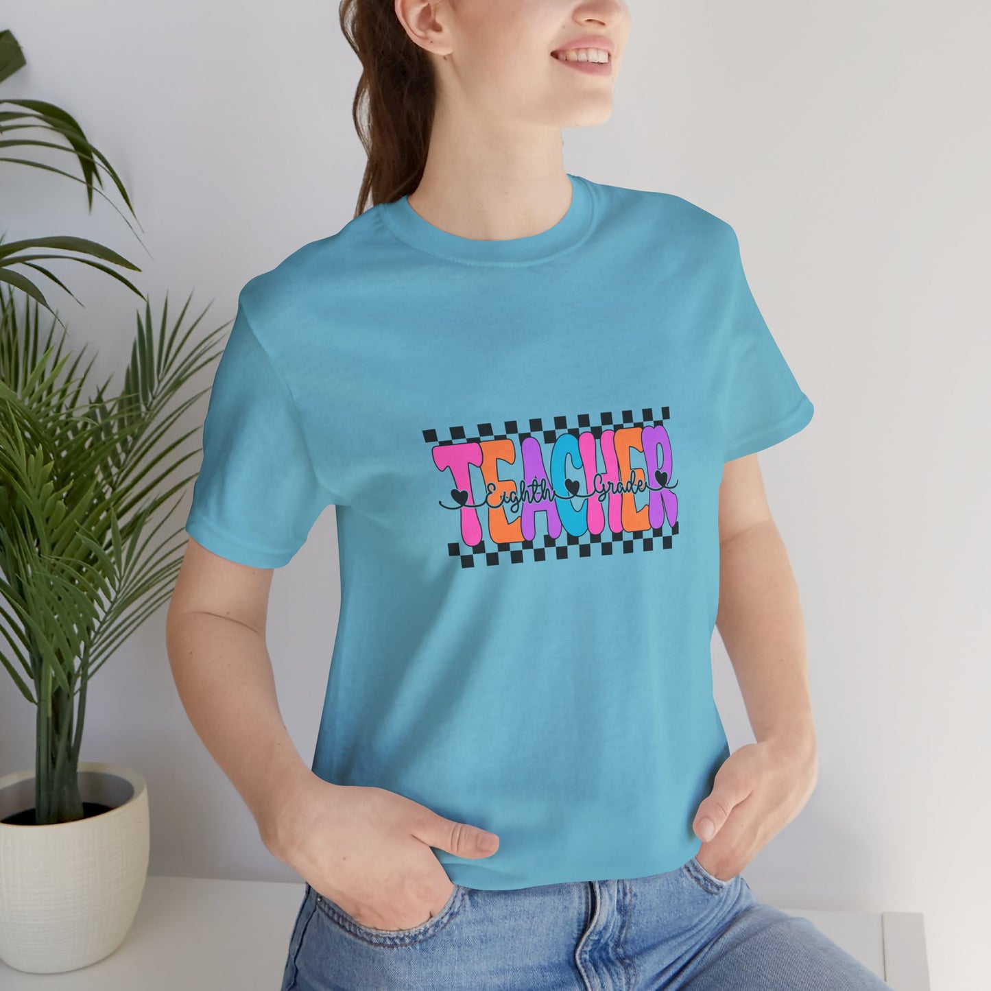 Retro Checkerboard Eight Grade Teacher Shirt, 8th Grade Teacher, Middle School Teacher Tee, Secondary School Teacher Tee, Back to School Shirt, Teacher Life, Teacher Lifestyle Shirt