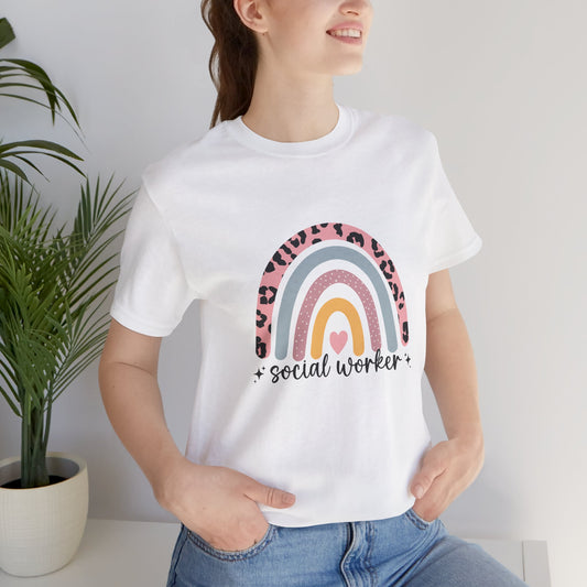 Rainbow + Animal Print Social Worker Shirt, Social Worker Tee, School Counselor Rainbow Shirt, Back to School Counselor Shirt, School Counselor Shirt, School Staff Shirt