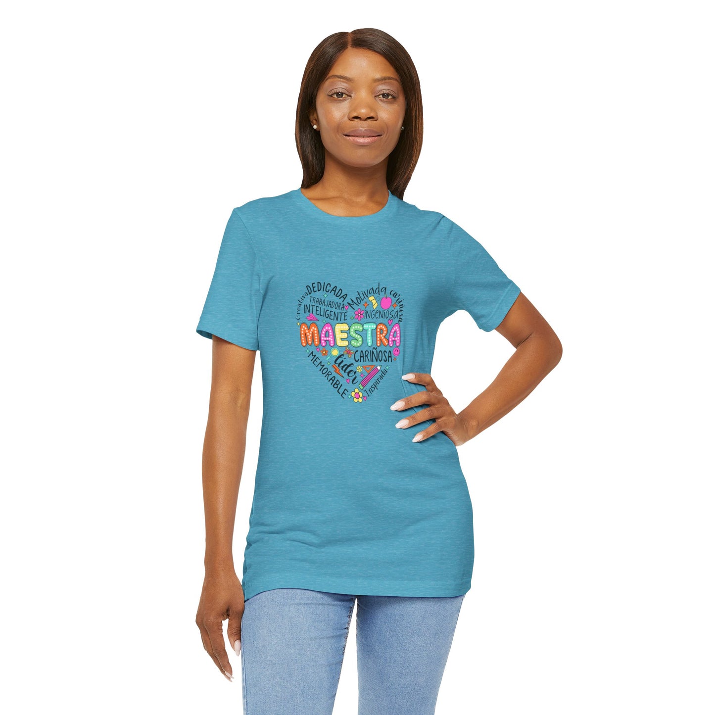 Camisa de maestra de corazón de Maestra española, camisa de corazón de Maestra de colores brillantes, camisa de Maestra de español, camiseta de Maestra personalizada, camisa de maestro personalizada 