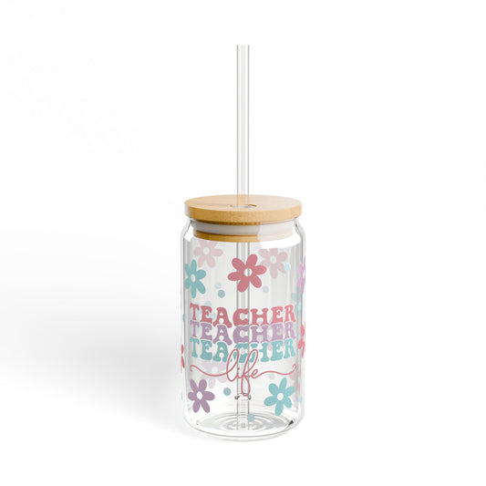 Teacher Glass Cup, Iced Coffee Glass Cup, Glass Sippy Cup with Straw, Glass Cup with Straw and Lid, Teacher Drinkware, Teacher Life Glass Cup