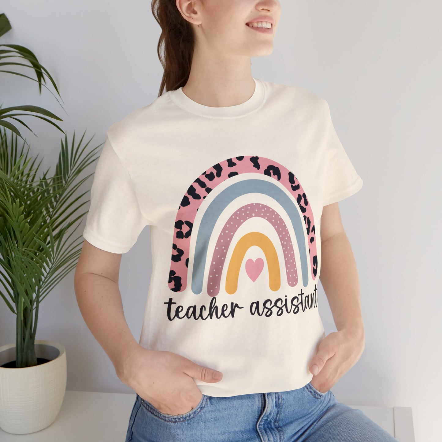 Rainbow + Animal Print Teacher Assistant Shirt, Teacher Assistant T-Shirt, Rainbow & Animal Assistant Teacher Shirt, Retro Teacher Life Shirt, Teacher Assistant Tee, Custom Teacher Assistant Shirt, Custom Teacher Assistant Gift