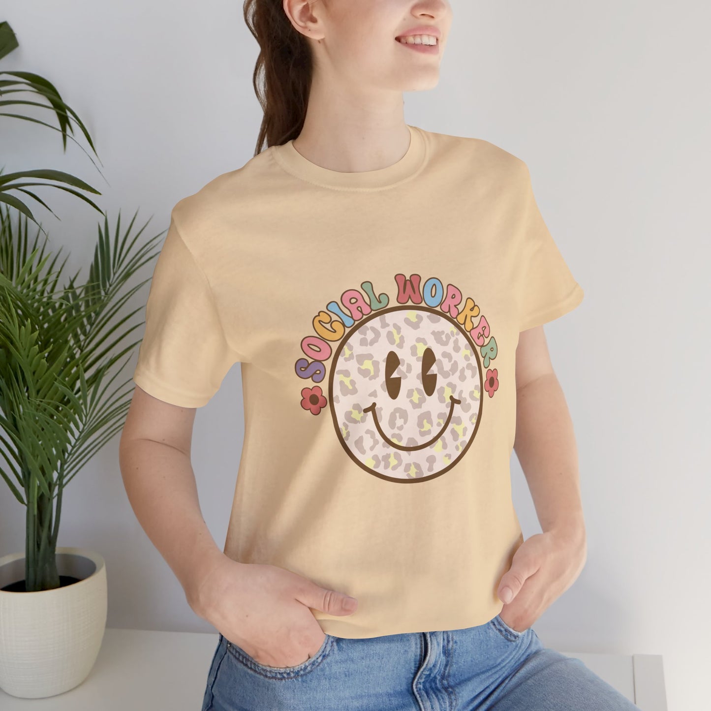 Smiley Social Worker Shirt, Retro Animal Print Smiley Shirt, Social Worker Tee, Back to School Counselor Shirt, School Counselor Tee, School Staff Shirt, Social Worker Life Shirt