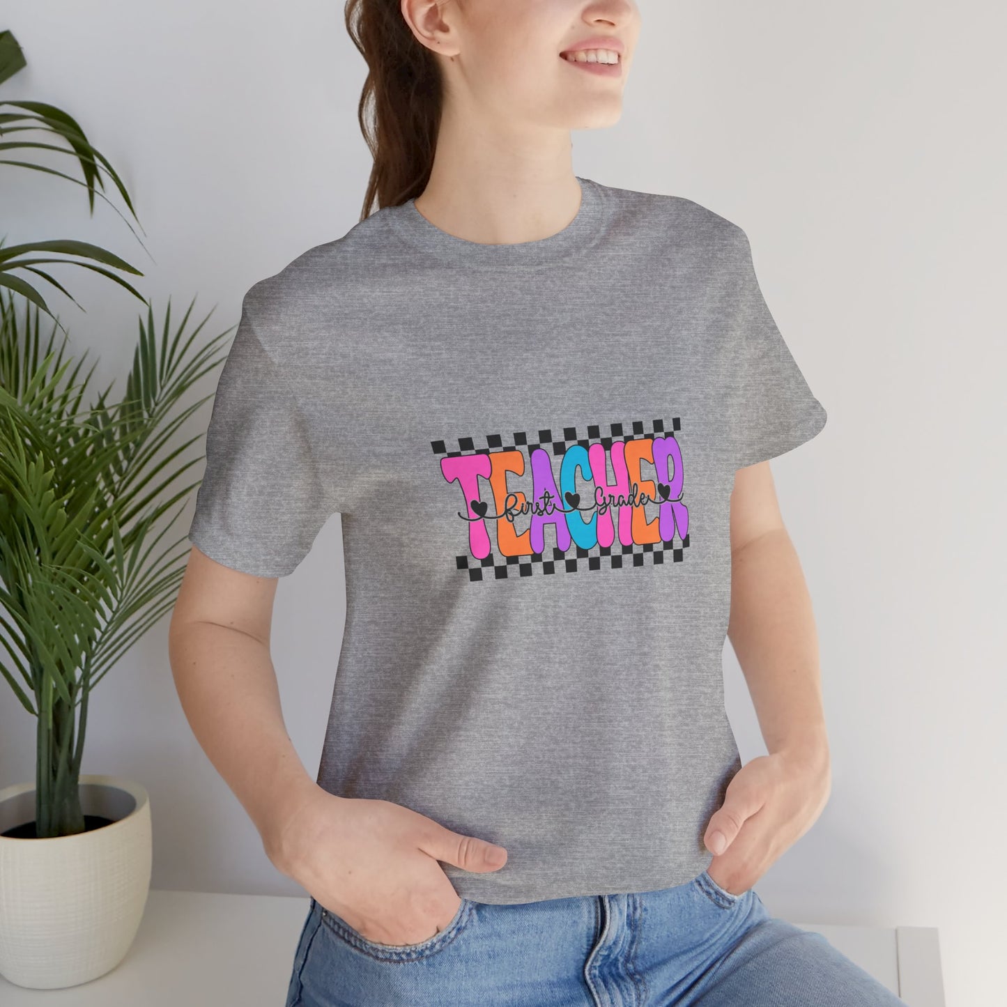 Retro Checkerboard First Grade Teacher Shirt, Elementary School Teacher Tee, Primary School Teacher Tee, Back to School Shirt, Teacher Life, Teacher Lifestyle Shirt