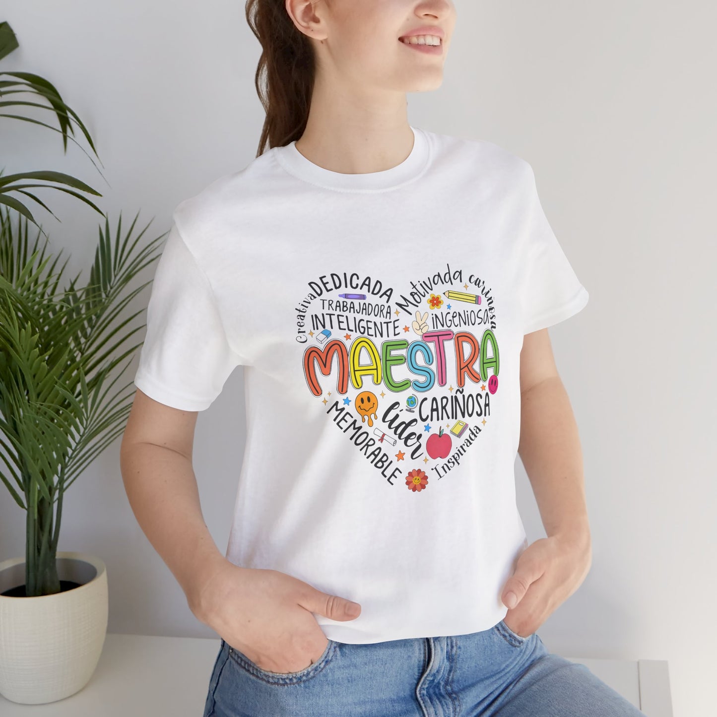 Camisa Maestra Rainbow Heart Española, Camiseta Maestra Rainbow Española, Camisa Maestra Española personalizada, Regalo personalizado para maestro 