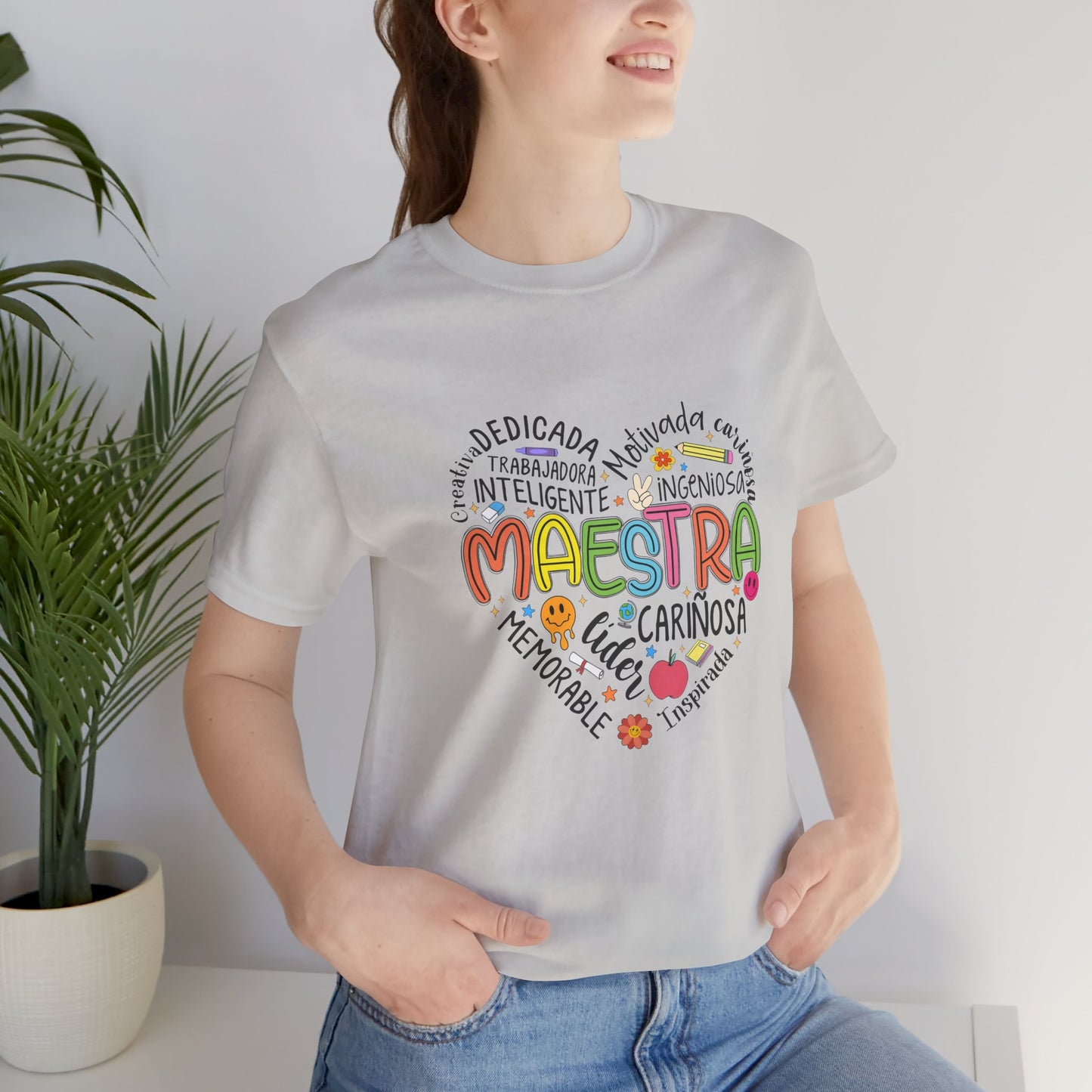 Camisa Maestra Rainbow Heart Española, Camiseta Maestra Rainbow Española, Camisa Maestra Española personalizada, Regalo personalizado para maestro 