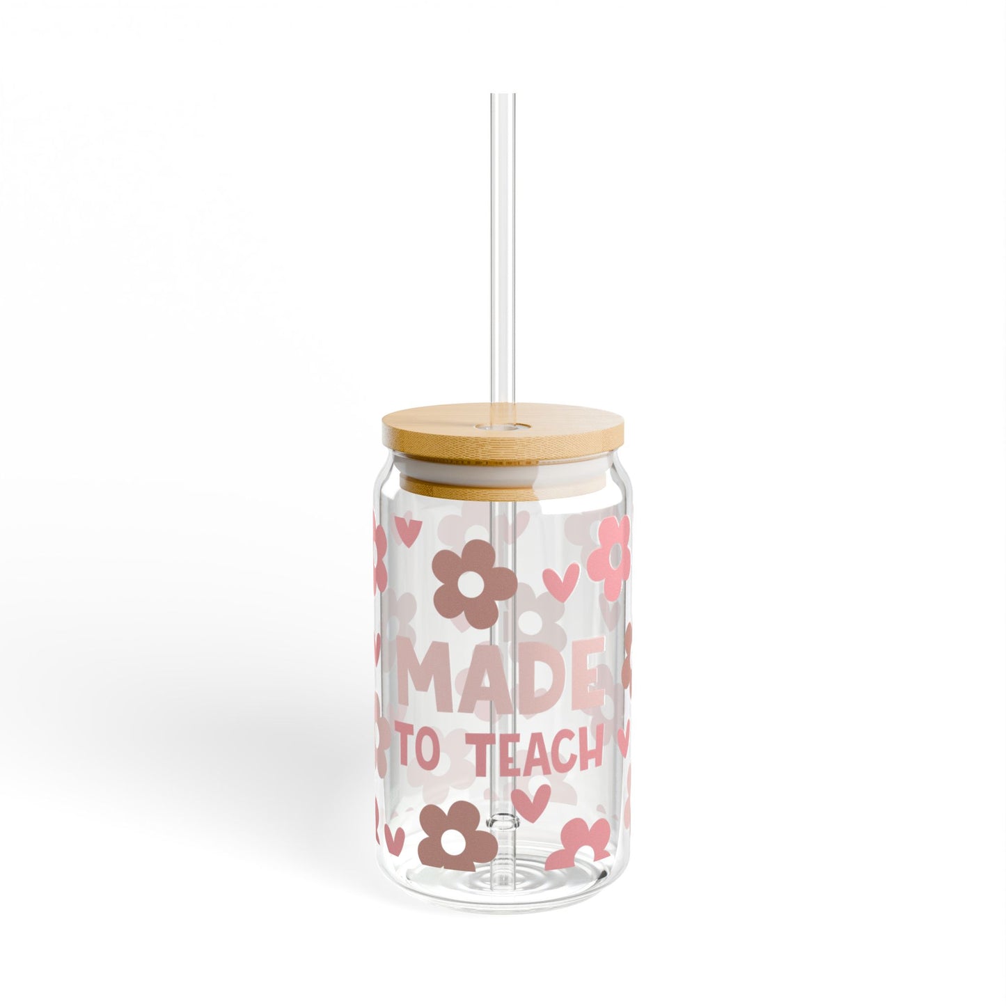 Teacher Glass Cup, Iced Coffee Glass Cup, Glass Sippy Cup with Straw, Glass Cup with Straw and Lid, Teacher Drinkware, Made to Teach Pink Neutral Glass Cup