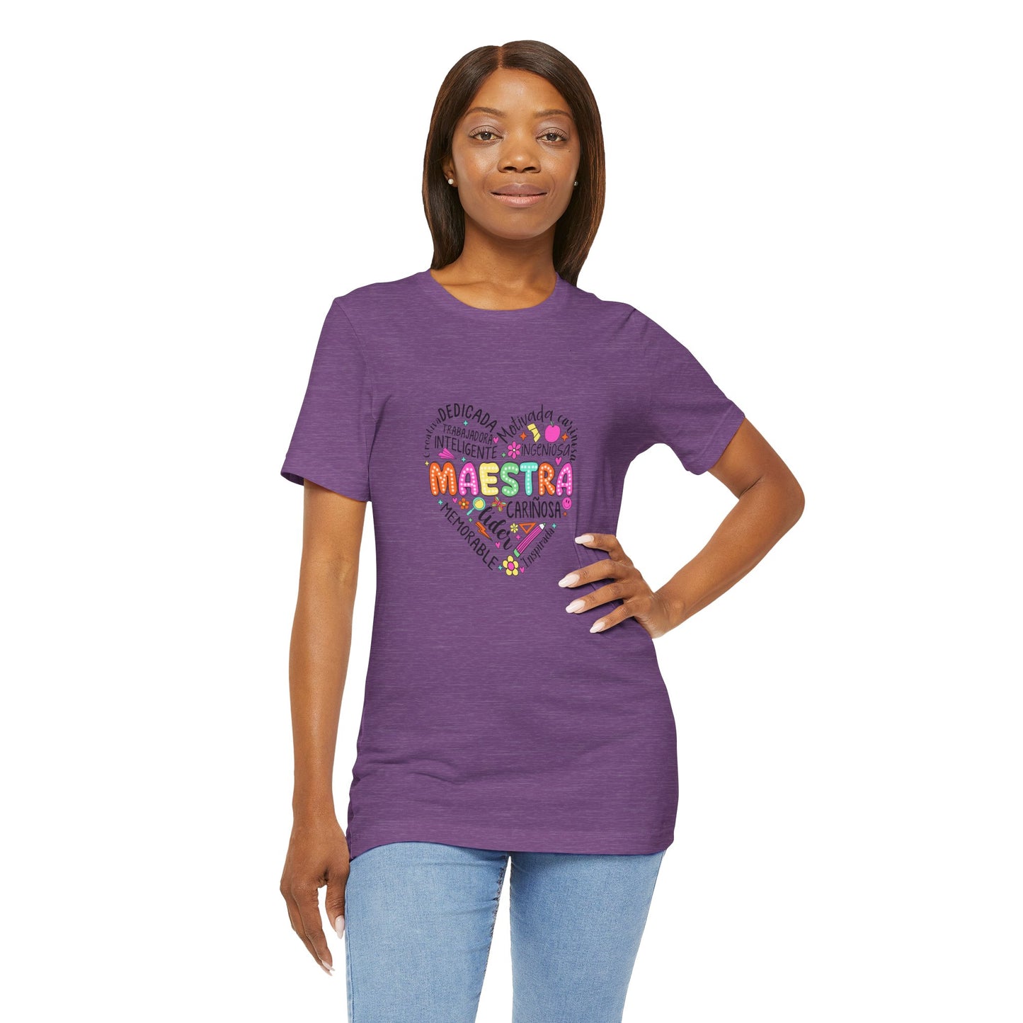 Camisa de maestra de corazón de Maestra española, camisa de corazón de Maestra de colores brillantes, camisa de Maestra de español, camiseta de Maestra personalizada, camisa de maestro personalizada 