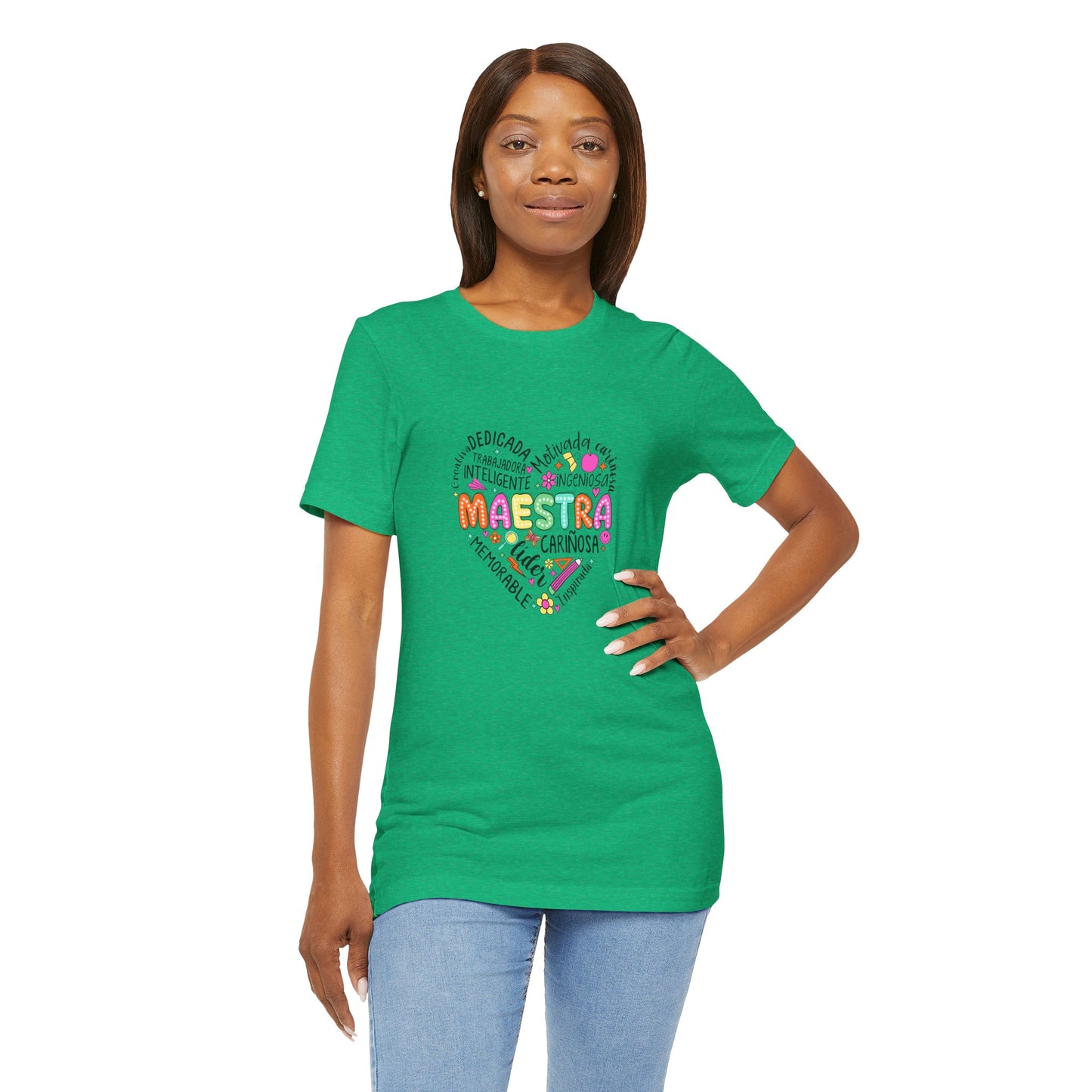 Camisa de maestra de corazón de Maestra española, camisa de corazón de Maestra de colores brillantes, camisa de Maestra de español, camiseta de Maestra personalizada, camisa de maestro personalizada 