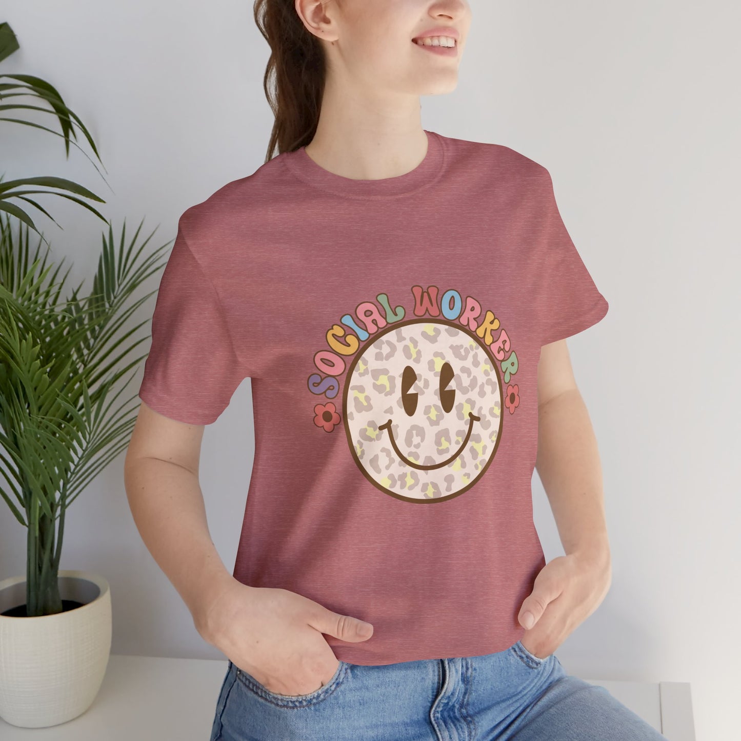 Smiley Social Worker Shirt, Retro Animal Print Smiley Shirt, Social Worker Tee, Back to School Counselor Shirt, School Counselor Tee, School Staff Shirt, Social Worker Life Shirt