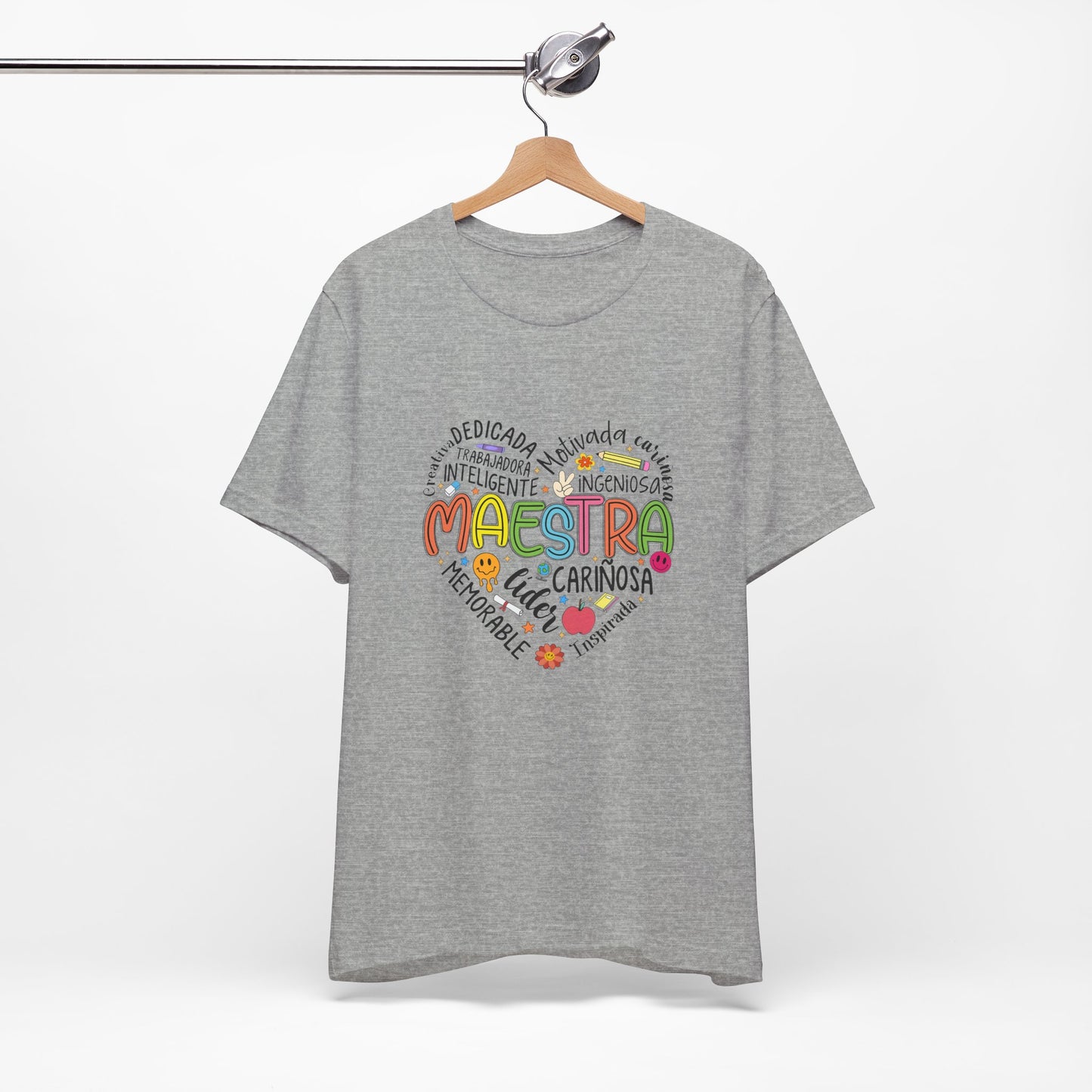 Camisa Maestra Rainbow Heart Española, Camiseta Maestra Rainbow Española, Camisa Maestra Española personalizada, Regalo personalizado para maestro 