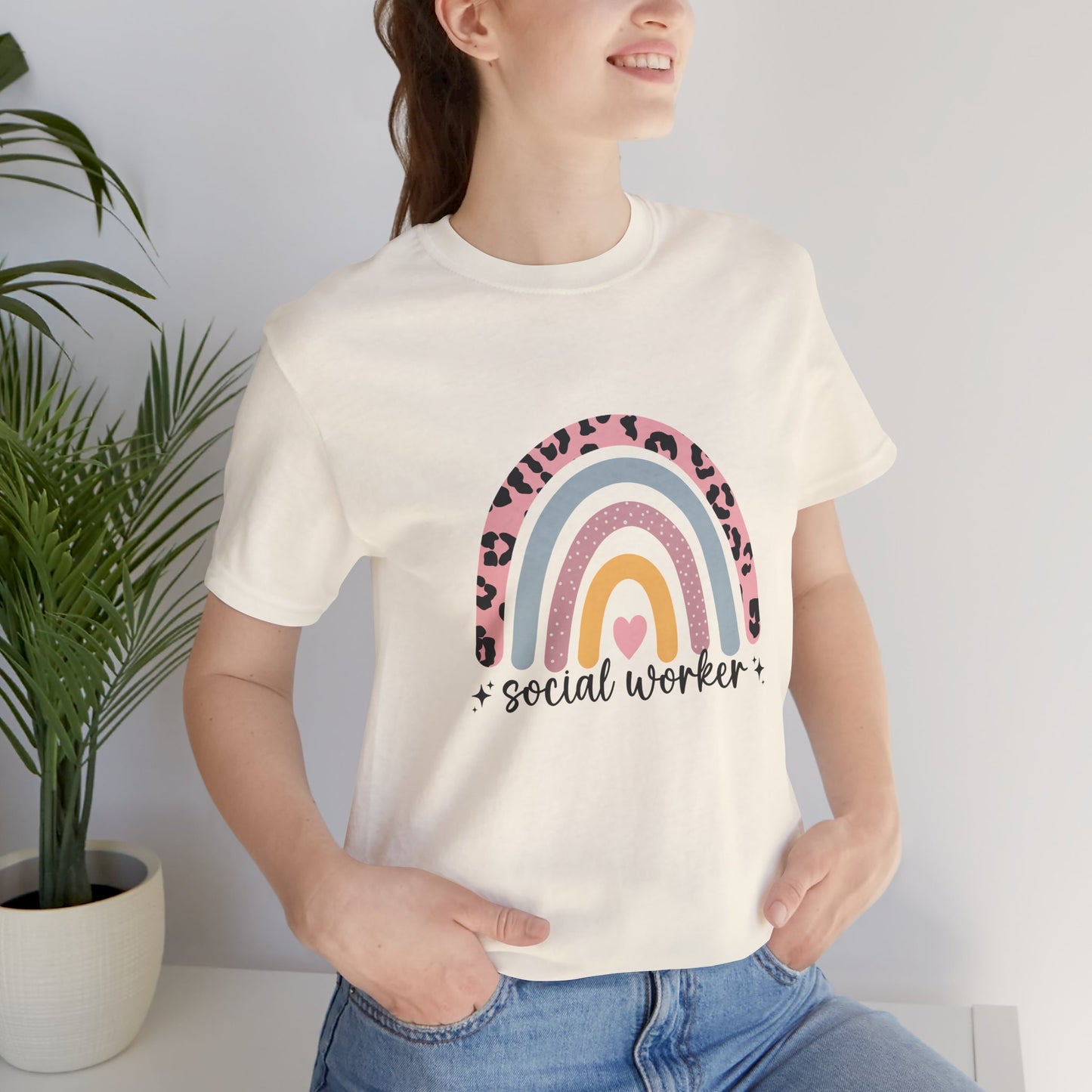 Rainbow + Animal Print Social Worker Shirt, Social Worker Tee, School Counselor Rainbow Shirt, Back to School Counselor Shirt, School Counselor Shirt, School Staff Shirt