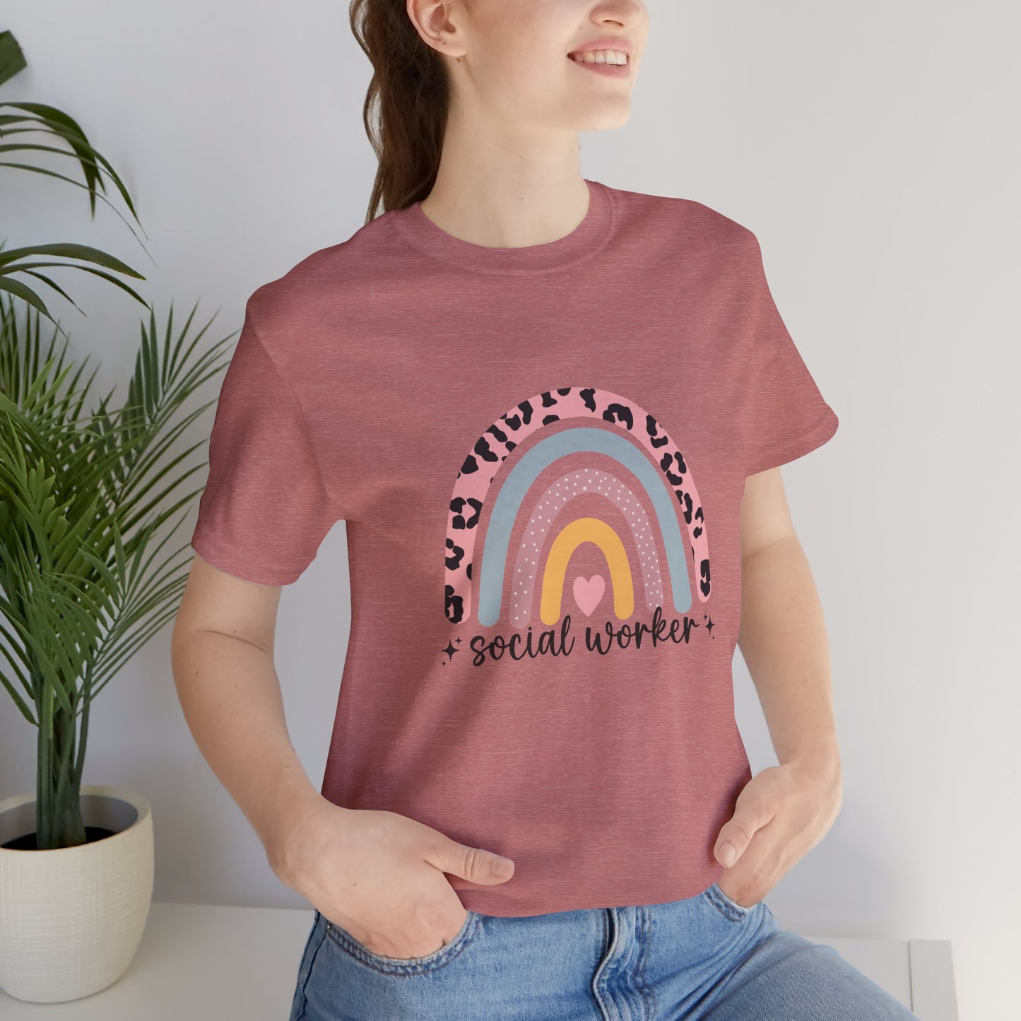 Rainbow + Animal Print Social Worker Shirt, Social Worker Tee, School Counselor Rainbow Shirt, Back to School Counselor Shirt, School Counselor Shirt, School Staff Shirt