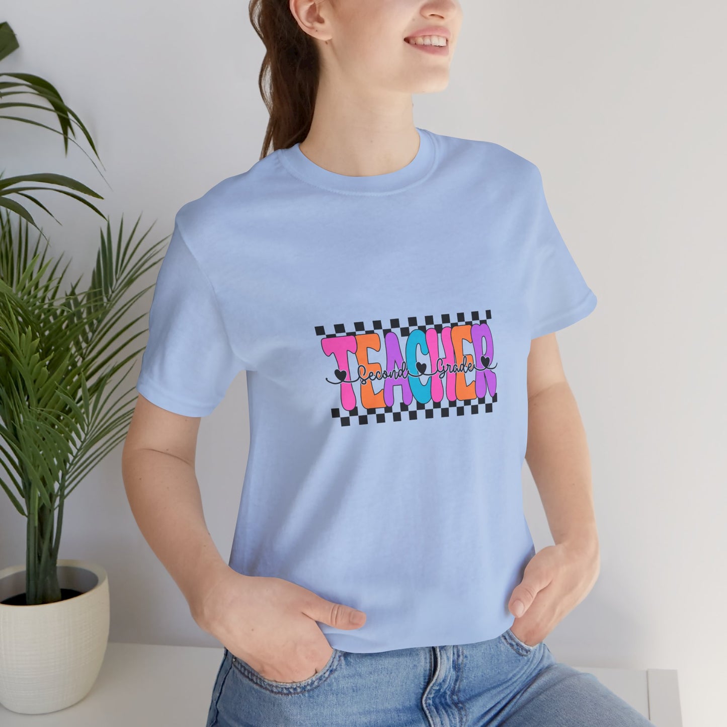 Retro Checkerboard Second Grade Teacher Shirt, Elementary School Teacher Tee, Primary School Teacher Tee, Back to School Shirt, Teacher Life, Teacher Lifestyle Shirt