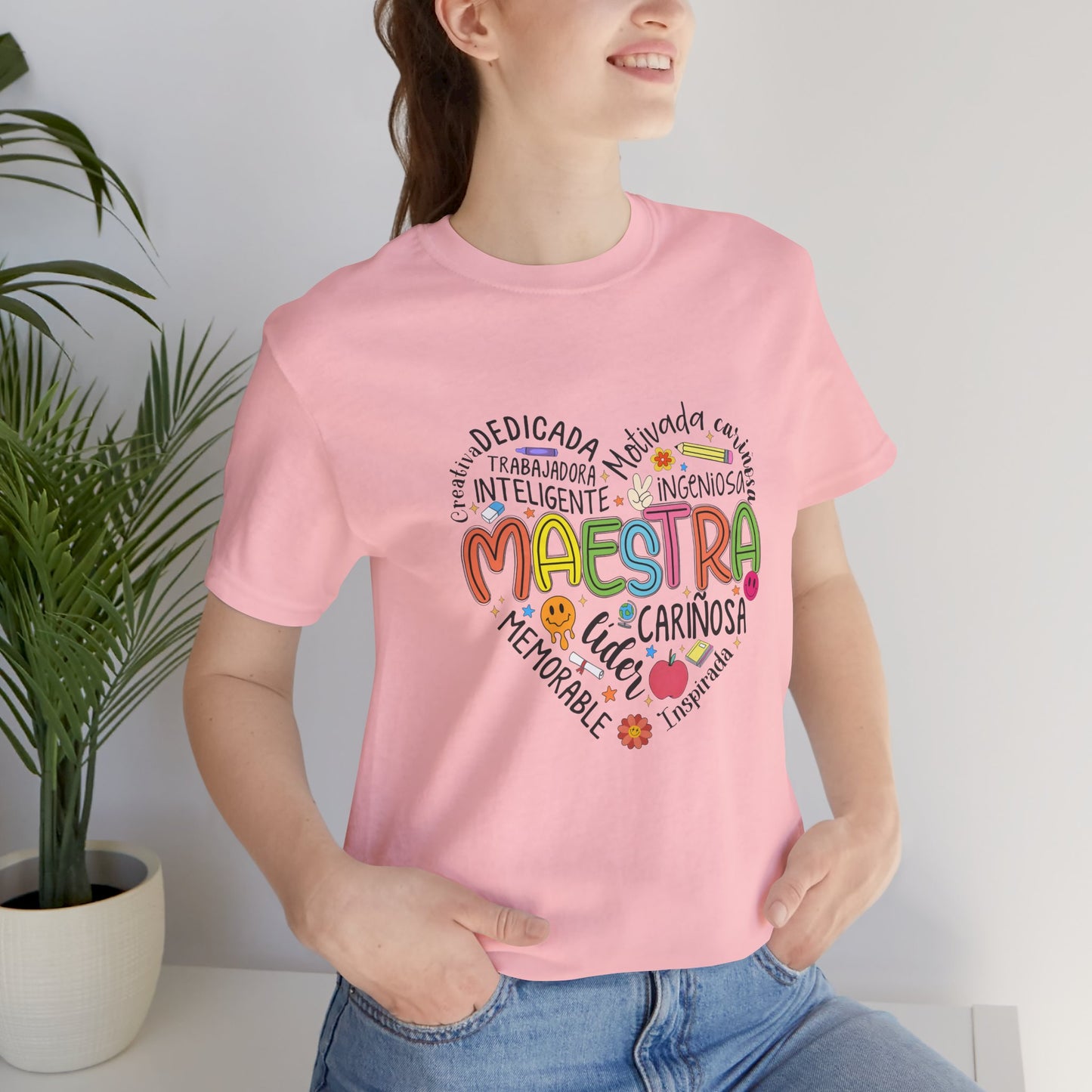 Camisa Maestra Rainbow Heart Española, Camiseta Maestra Rainbow Española, Camisa Maestra Española personalizada, Regalo personalizado para maestro 