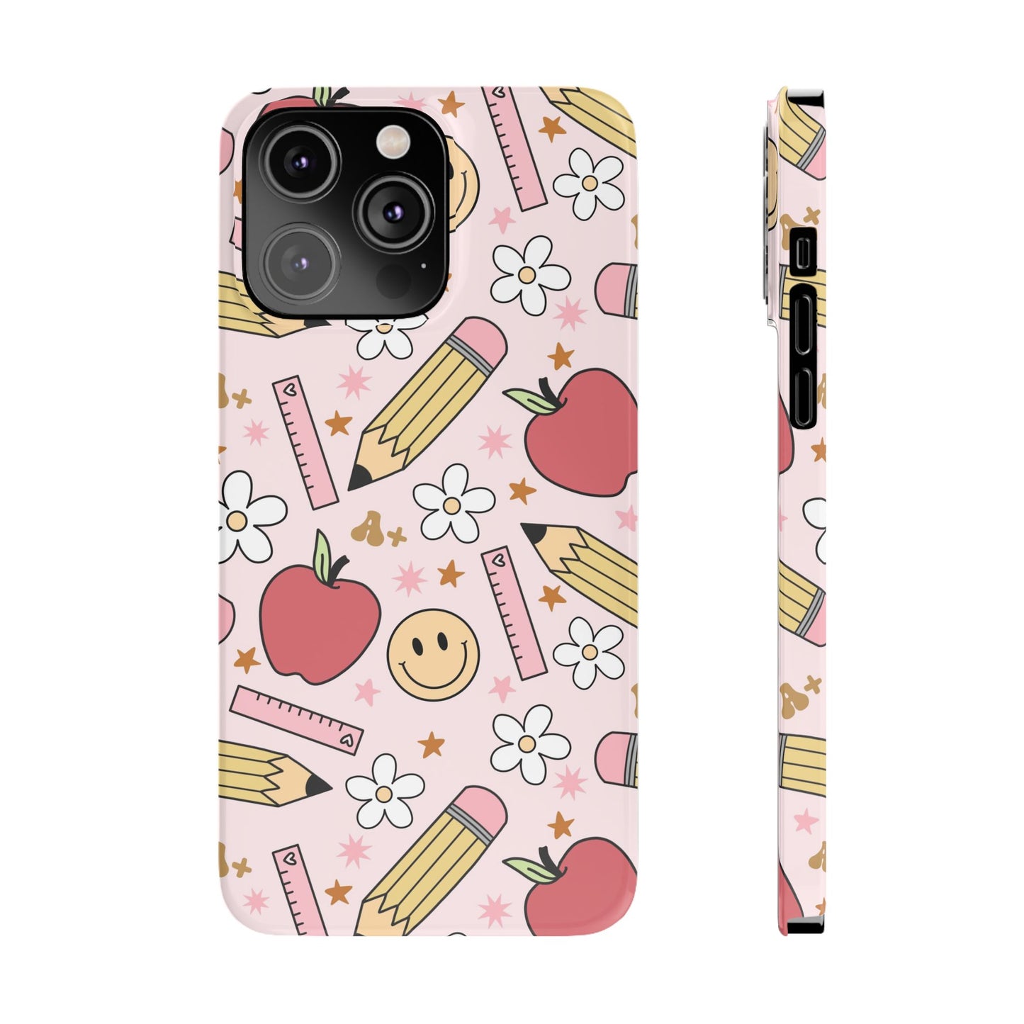 Teacher Slim Phone Case, Preppy Teacher Phone Case, Apples and Smileys Phone Case, Back to School Teacher Phone Case, iPhone Case, Teacher Gift Ideas