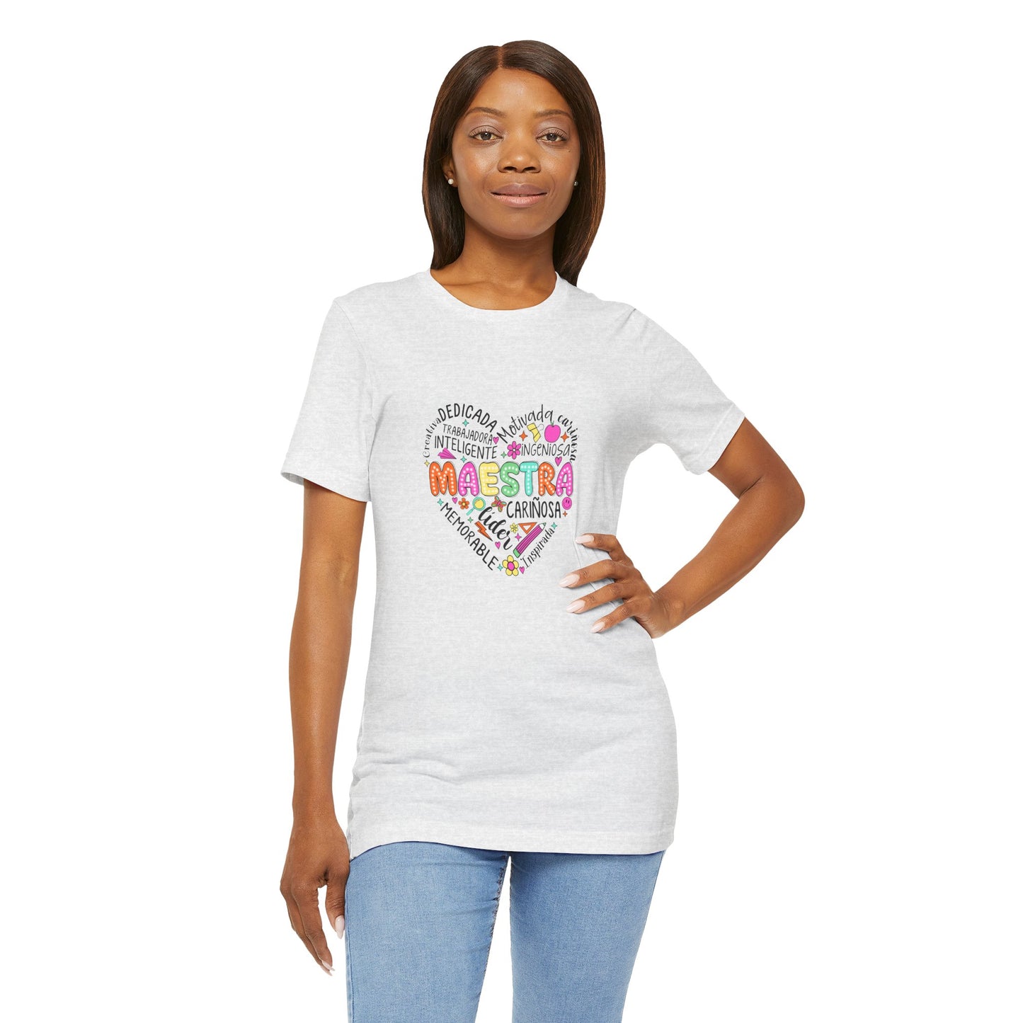 Camisa de maestra de corazón de Maestra española, camisa de corazón de Maestra de colores brillantes, camisa de Maestra de español, camiseta de Maestra personalizada, camisa de maestro personalizada 