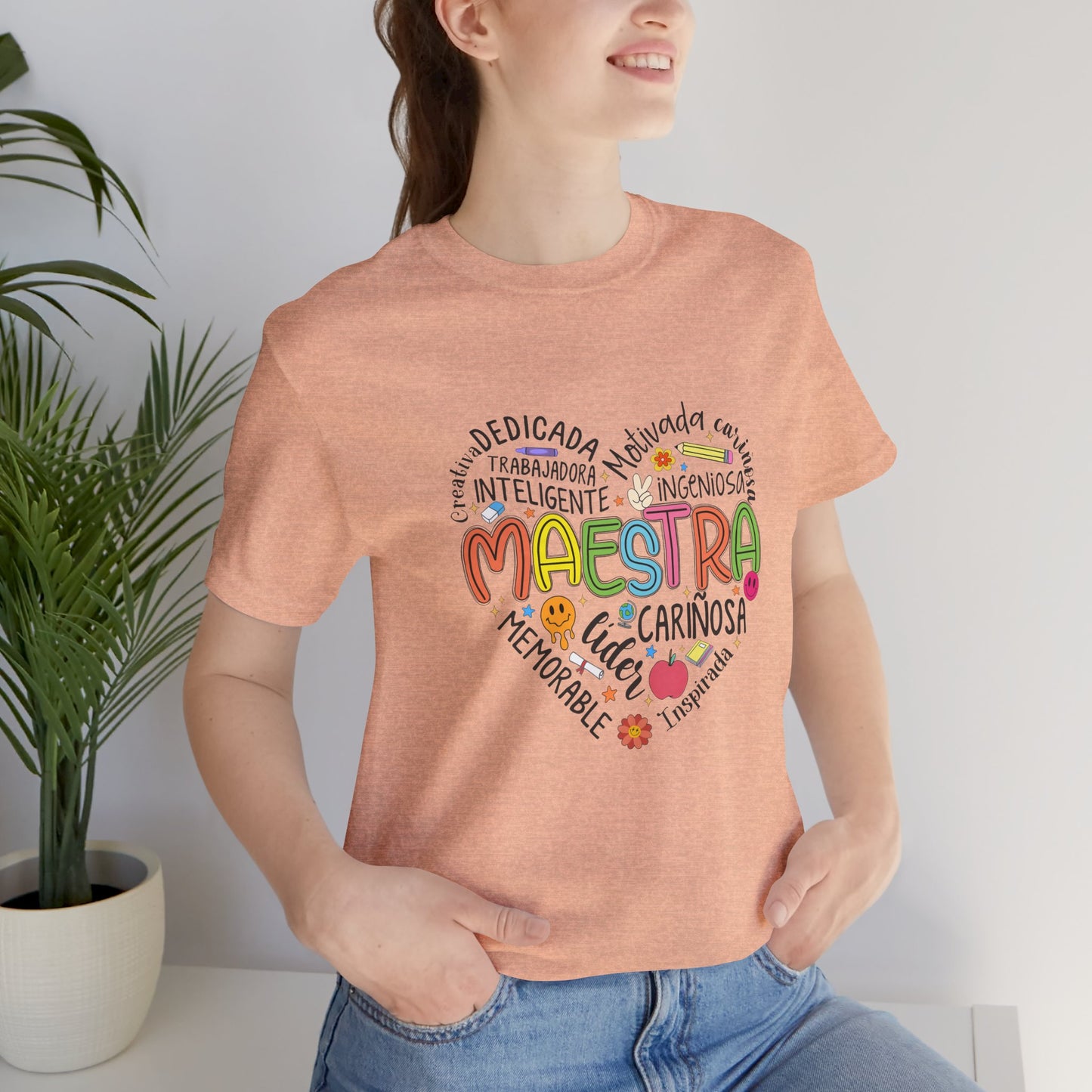 Camisa Maestra Rainbow Heart Española, Camiseta Maestra Rainbow Española, Camisa Maestra Española personalizada, Regalo personalizado para maestro 