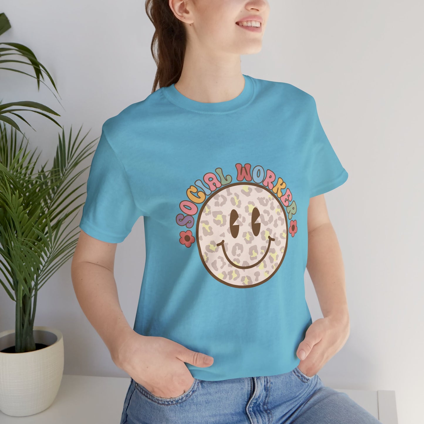 Smiley Social Worker Shirt, Retro Animal Print Smiley Shirt, Social Worker Tee, Back to School Counselor Shirt, School Counselor Tee, School Staff Shirt, Social Worker Life Shirt