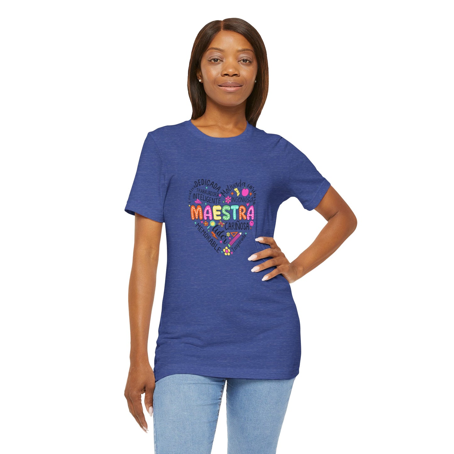 Camisa de maestra de corazón de Maestra española, camisa de corazón de Maestra de colores brillantes, camisa de Maestra de español, camiseta de Maestra personalizada, camisa de maestro personalizada 