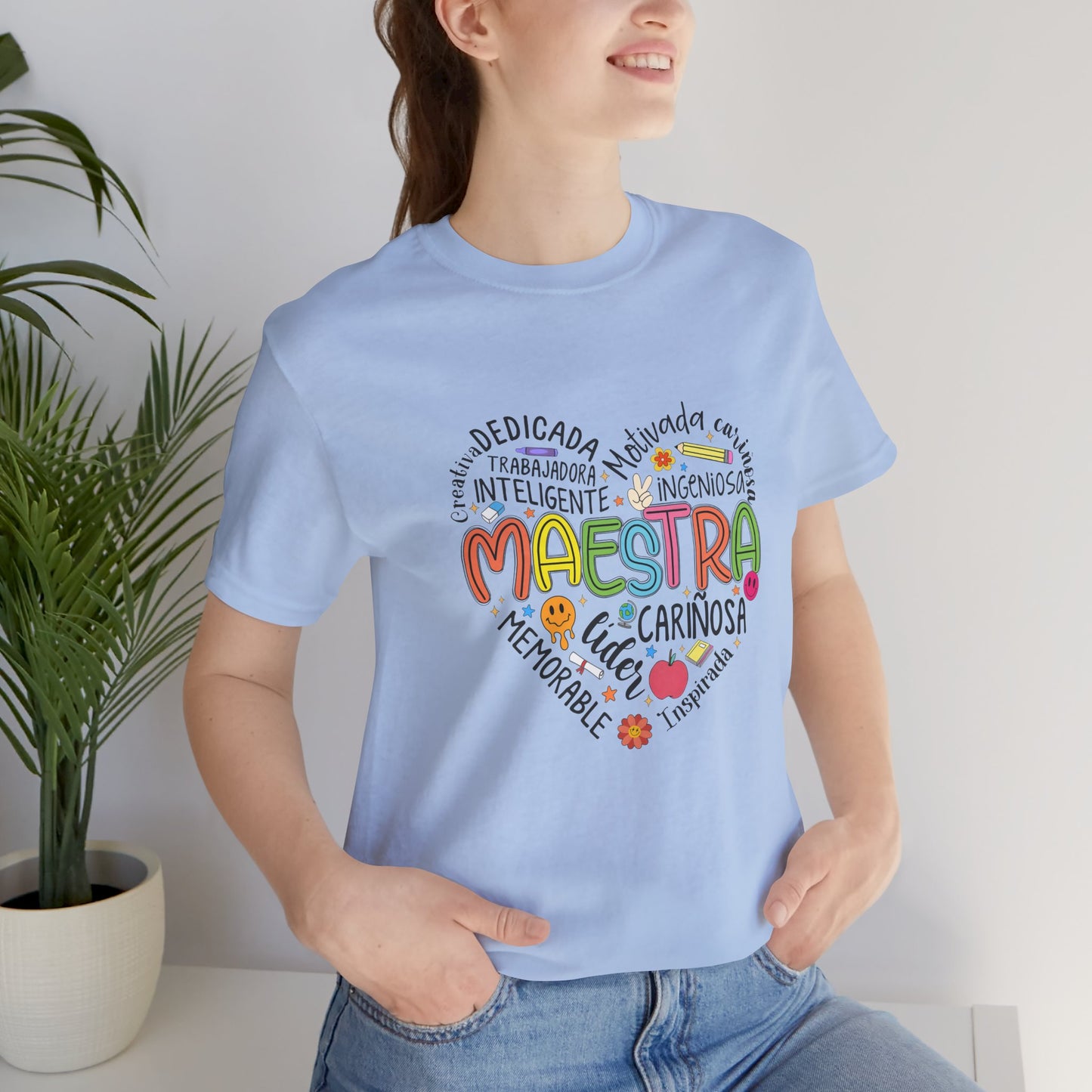 Camisa Maestra Rainbow Heart Española, Camiseta Maestra Rainbow Española, Camisa Maestra Española personalizada, Regalo personalizado para maestro 