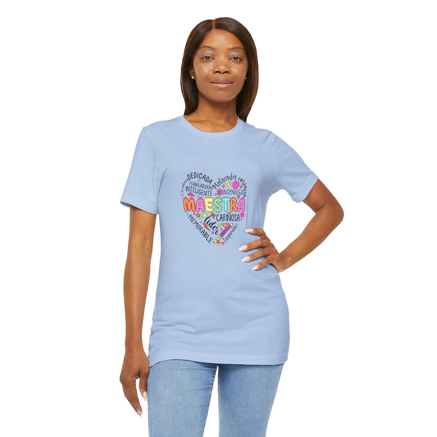 Camisa de maestra de corazón de Maestra española, camisa de corazón de Maestra de colores brillantes, camisa de Maestra de español, camiseta de Maestra personalizada, camisa de maestro personalizada 